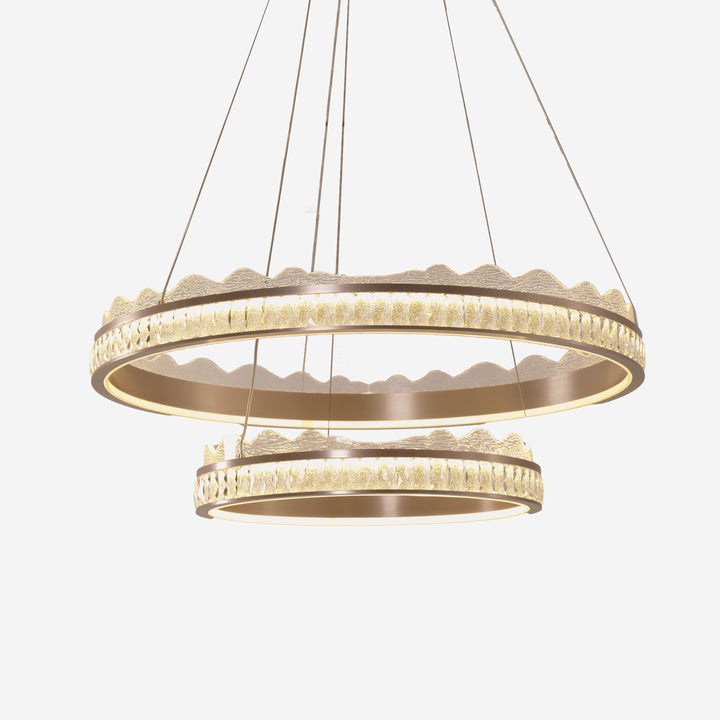 Arvia-Golden Crystal Dual-Ring LED Pendant Light in Modern Aluminum Design