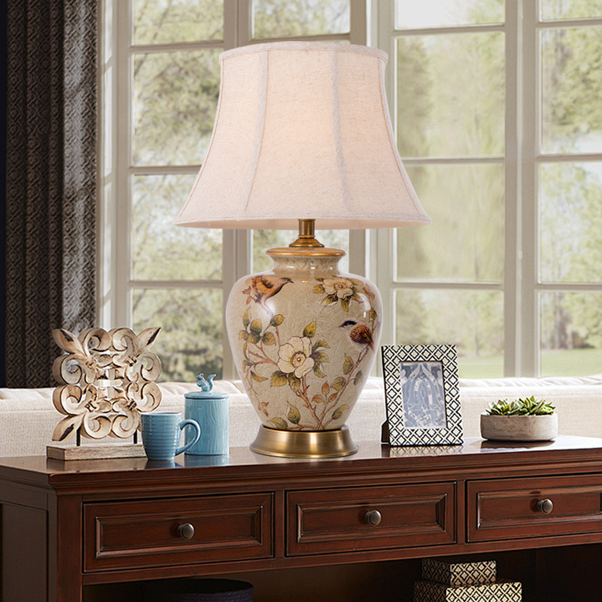 vintage-ceramic-bird-pattern-table-lamp-hand-painted-brass-base-with-fabric-shade-for-living-room-bedroom