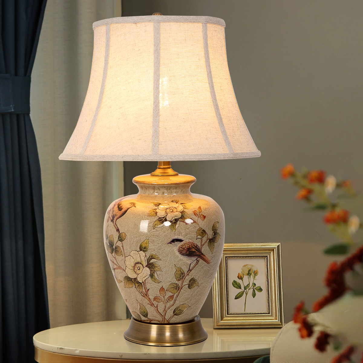 vintage-ceramic-bird-pattern-table-lamp-hand-painted-brass-base-with-fabric-shade-for-living-room-bedroom
