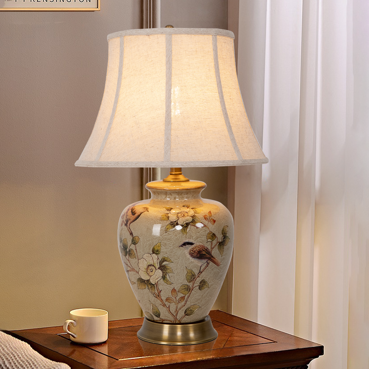 vintage-ceramic-bird-pattern-table-lamp-hand-painted-brass-base-with-fabric-shade-for-living-room-bedroom