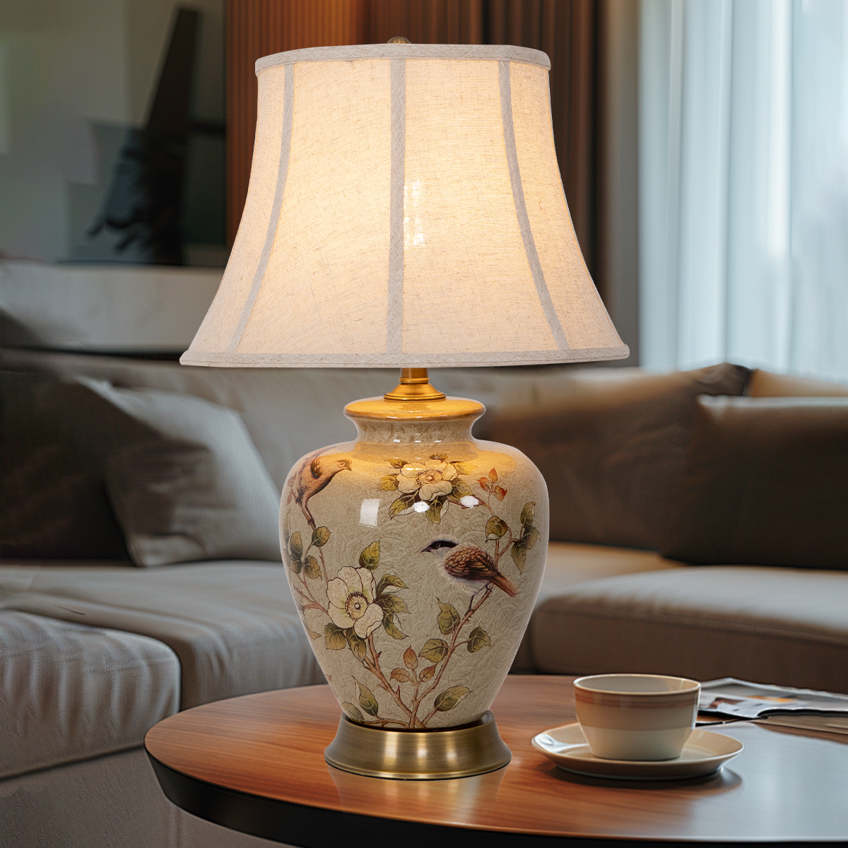 vintage-ceramic-bird-pattern-table-lamp-hand-painted-brass-base-with-fabric-shade-for-living-room-bedroom
